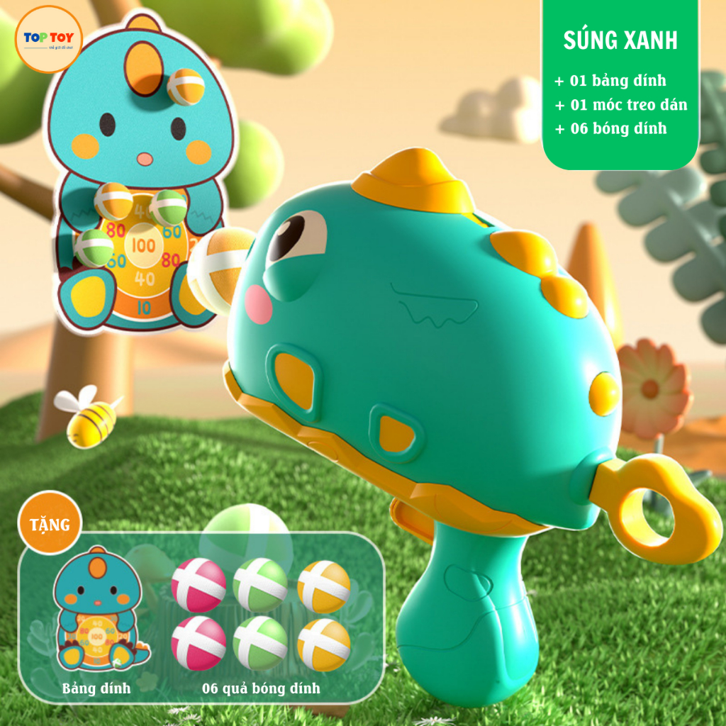 Súng Khủng Long Bắn Bóng Dính TOP-TOY, Kèm Bảng Phi Tiêu Bóng Dính Cho Bé Hình Con Vật Dễ Thương
