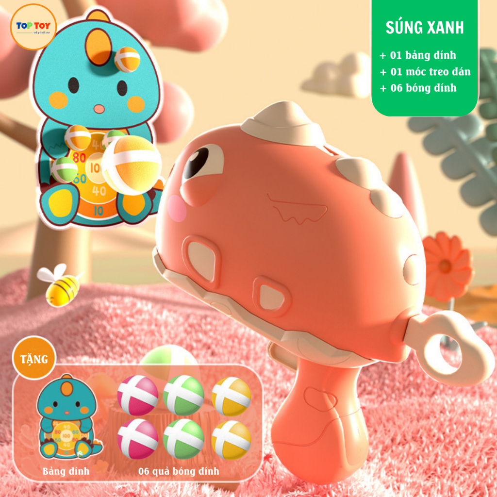 Súng Khủng Long Bắn Bóng Dính TOP-TOY, Kèm Bảng Phi Tiêu Bóng Dính Cho Bé Hình Con Vật Dễ Thương