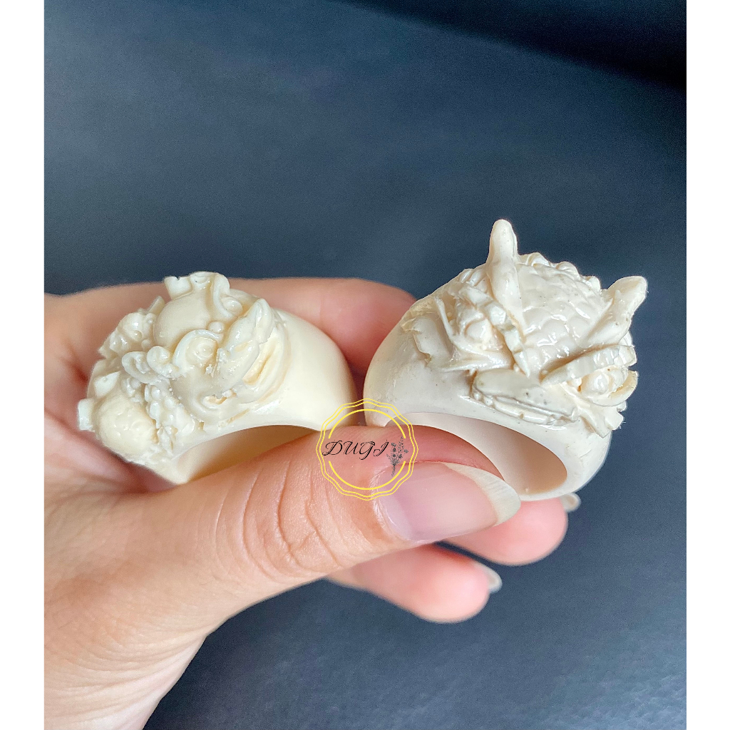 Nhẫn chạm rồng, nhẫn chạm tuỳ hưu, xương mỹ nghệ màu ngà cho nam Dugi Store