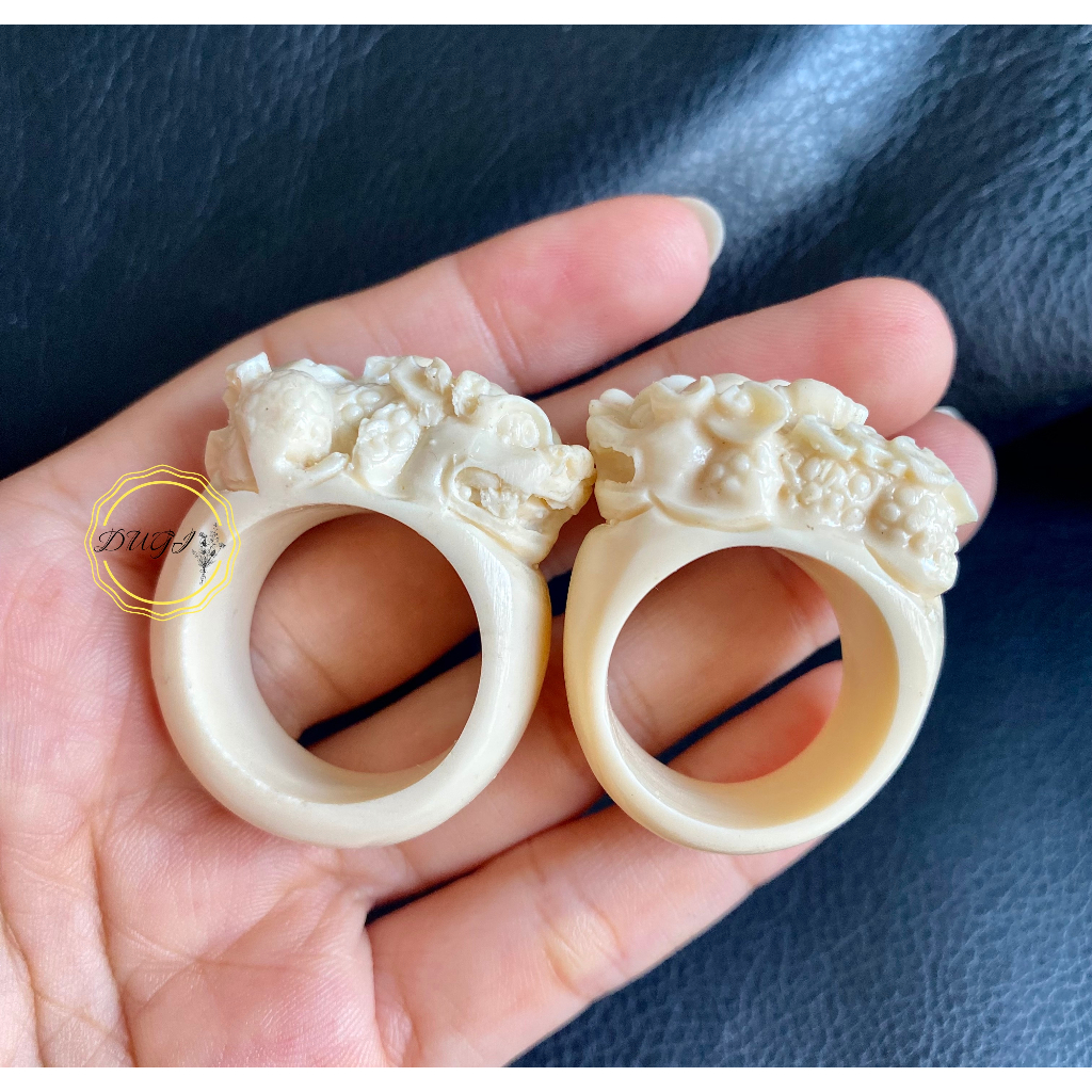 Nhẫn chạm rồng, nhẫn chạm tuỳ hưu, xương mỹ nghệ màu ngà cho nam Dugi Store