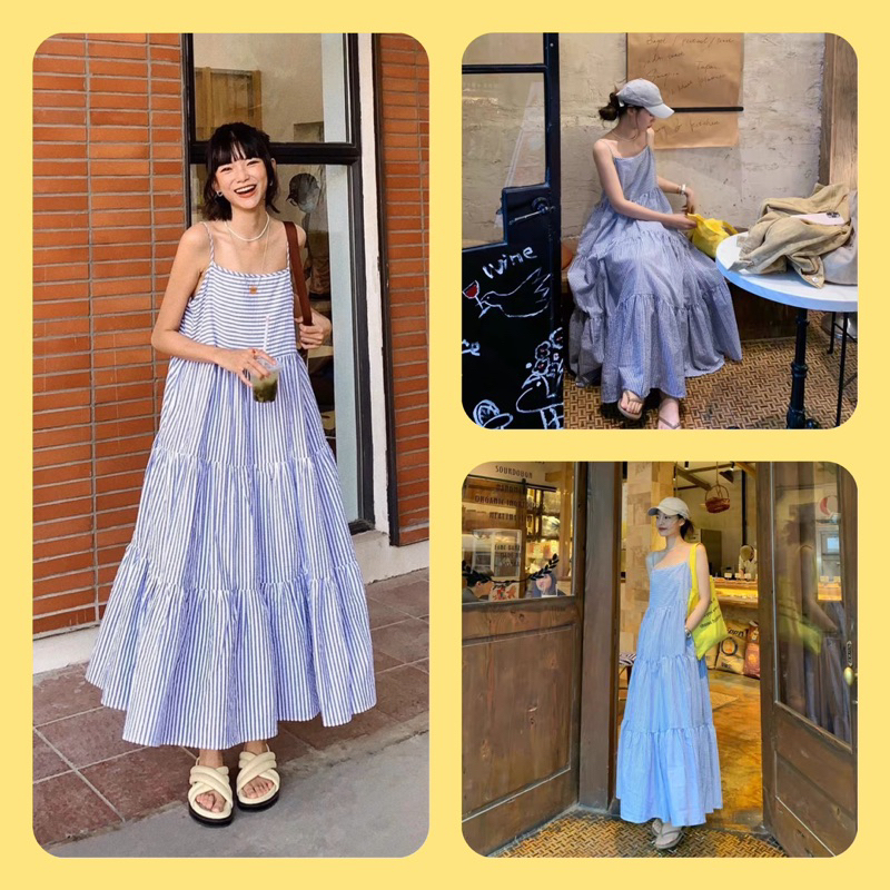 Váy Midi 2 Dây Sọc