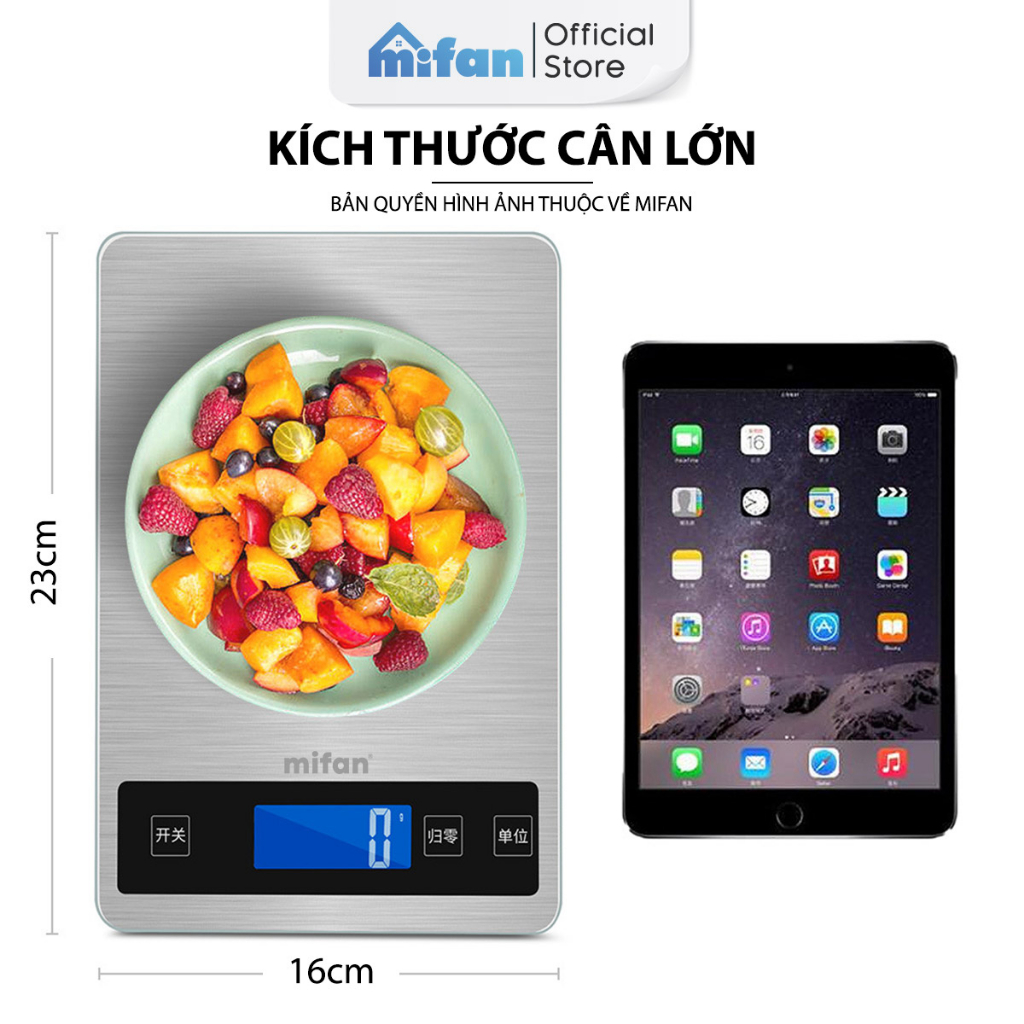 Cân Tiểu Ly Điện Tử Nhà Bếp Cao Cấp Mifan MFC1501 1g-15kg Chính Hãng - Thực Phẩm Nấu Ăn Mặt Inox Kính Cường Lực