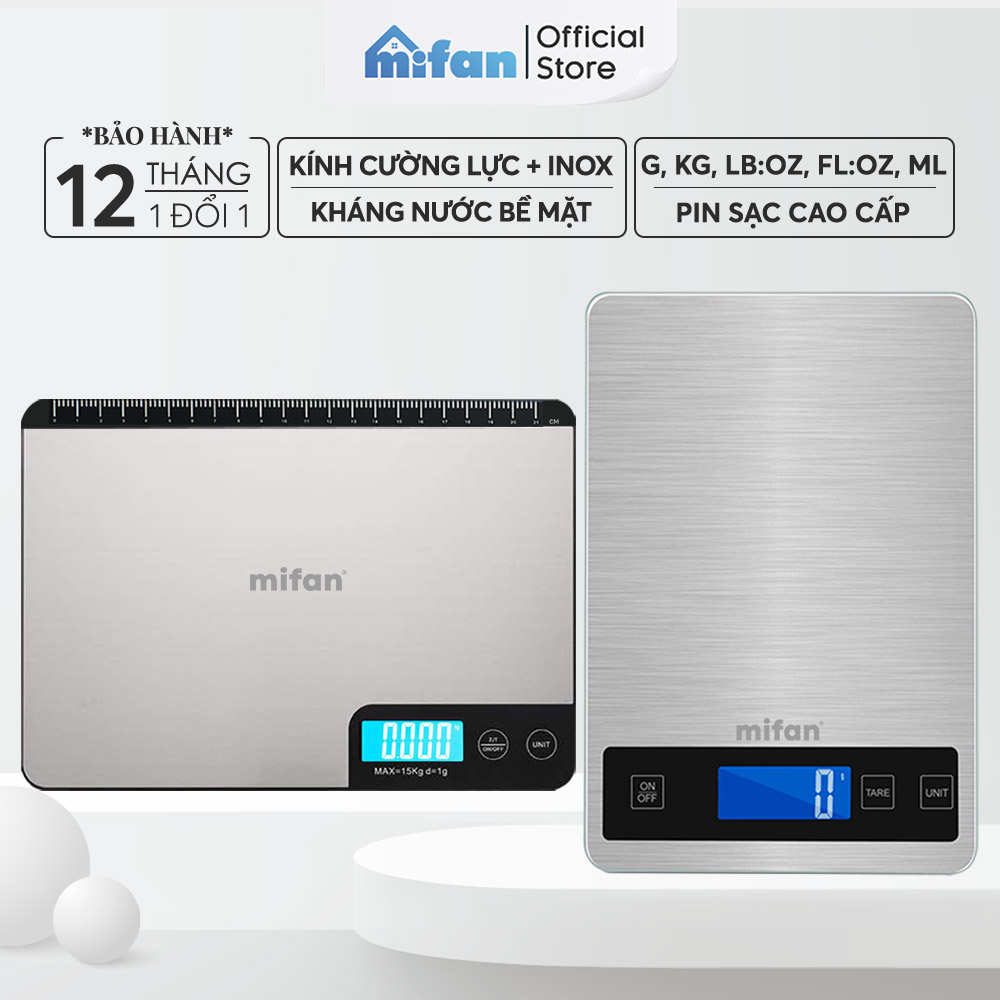 Cân Tiểu Ly Điện Tử Nhà Bếp Cao Cấp Mifan MFC1501 1g-15kg Chính Hãng - Thực Phẩm Nấu Ăn Mặt Inox Kính Cường Lực