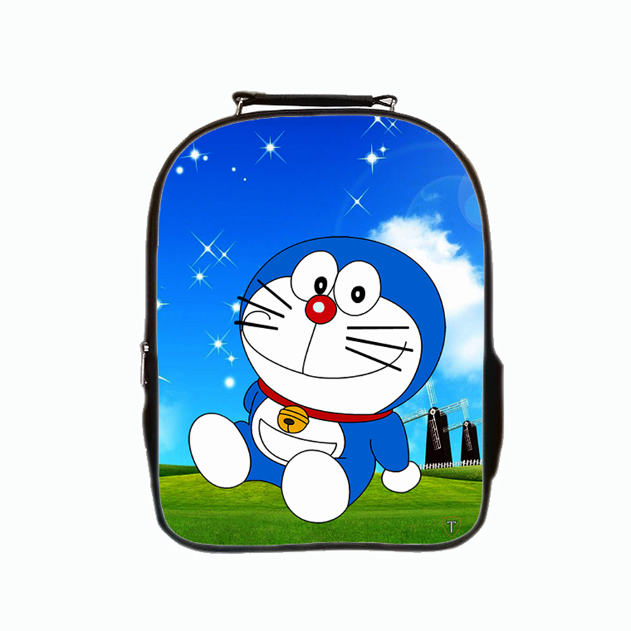 Balo thời trang TROY 02 ngăn họa tiết hoạt hình Doremon, chất liệu da simili chống thấm