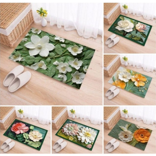 Thảm hoa 5D lau chân thấm hút nước chống trơn trượt, trang trí nhà cửa, thảm chùi chân phòng khách