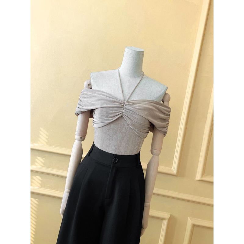 Áo Trễ Vai Cổ Yếm Chất Thun Ánh Kim Siêu Sang