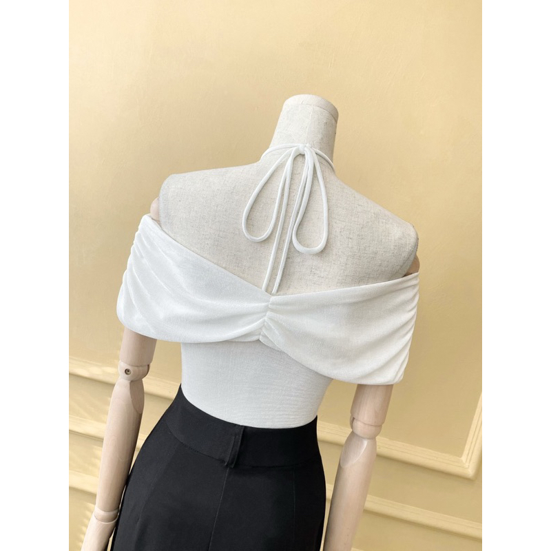 Áo Trễ Vai Cổ Yếm Chất Thun Ánh Kim Siêu Sang