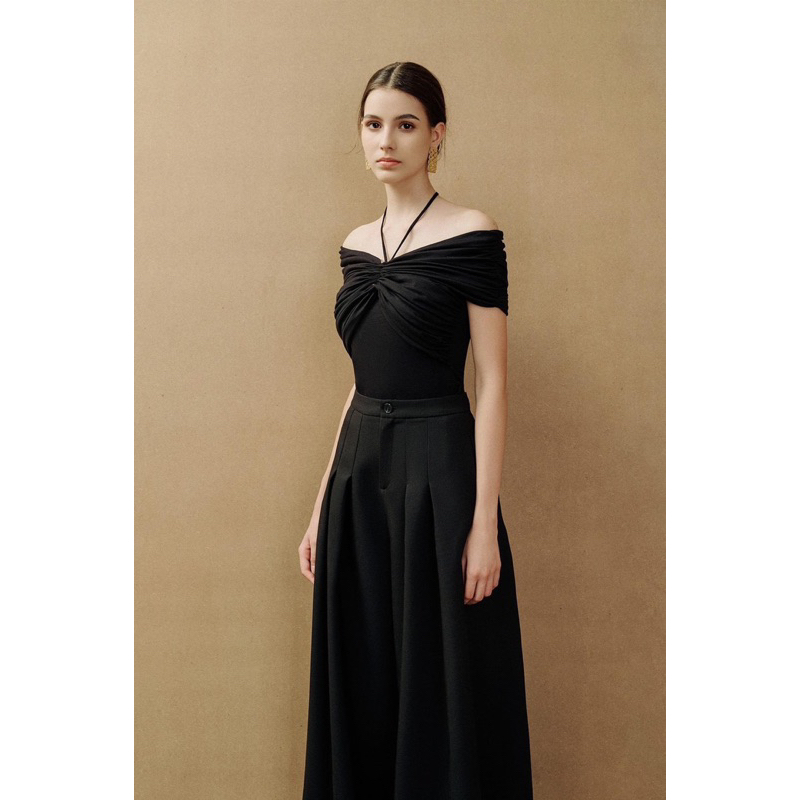 Áo Trễ Vai Cổ Yếm Chất Thun Ánh Kim Siêu Sang