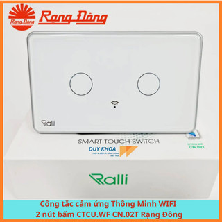 Công tắc cảm ứng thông minh wifi 2 nút bấm ctcu.wf cn.02t rạng đông hàng chính hãng