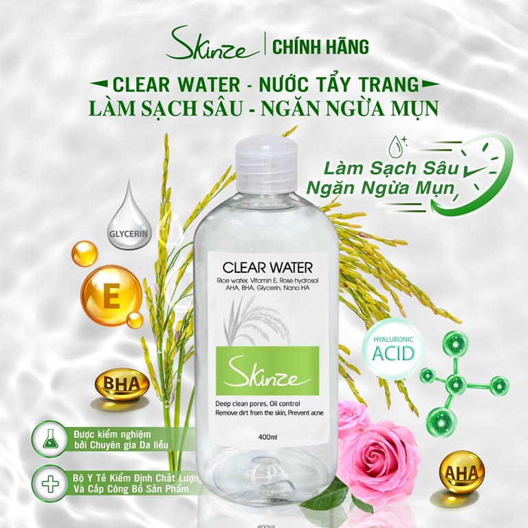 Nước Tẩy Trang Skinze Chiết Xuất Nước Gạo Lên Men Nước Hoa Hồng Niacinamide (B3) Làm Sạch Sâu Từ Trong Lỗ Chân Lông