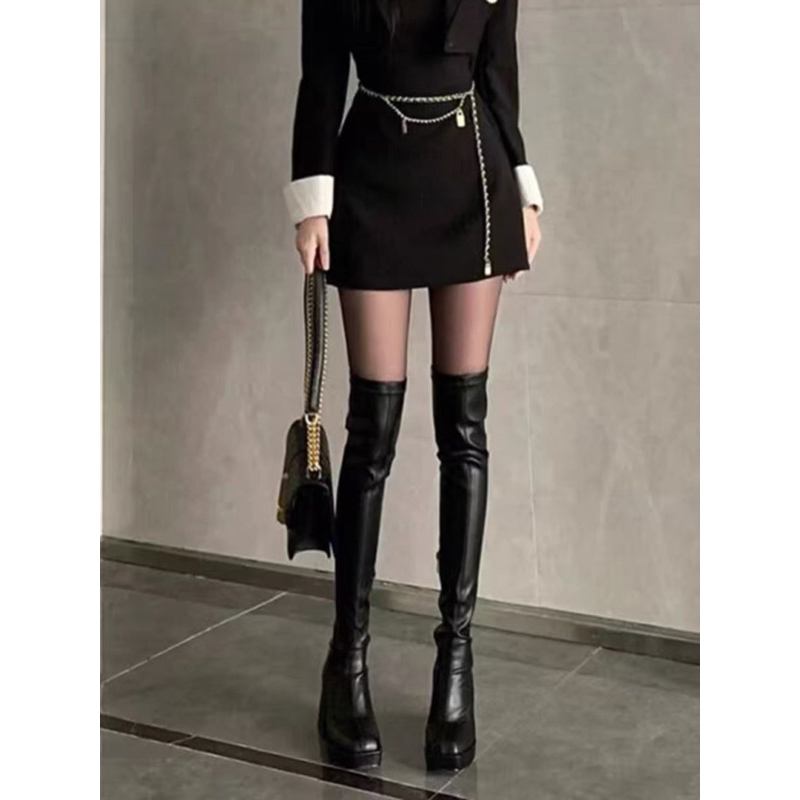 Bốt đùi nữ da mềm ôm chân gót vuông cao 9cm có khoá sườn