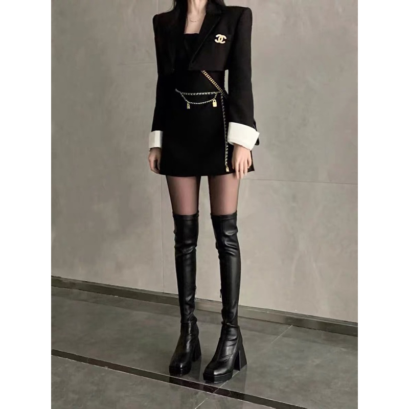 Bốt đùi nữ da mềm ôm chân gót vuông cao 9cm có khoá sườn