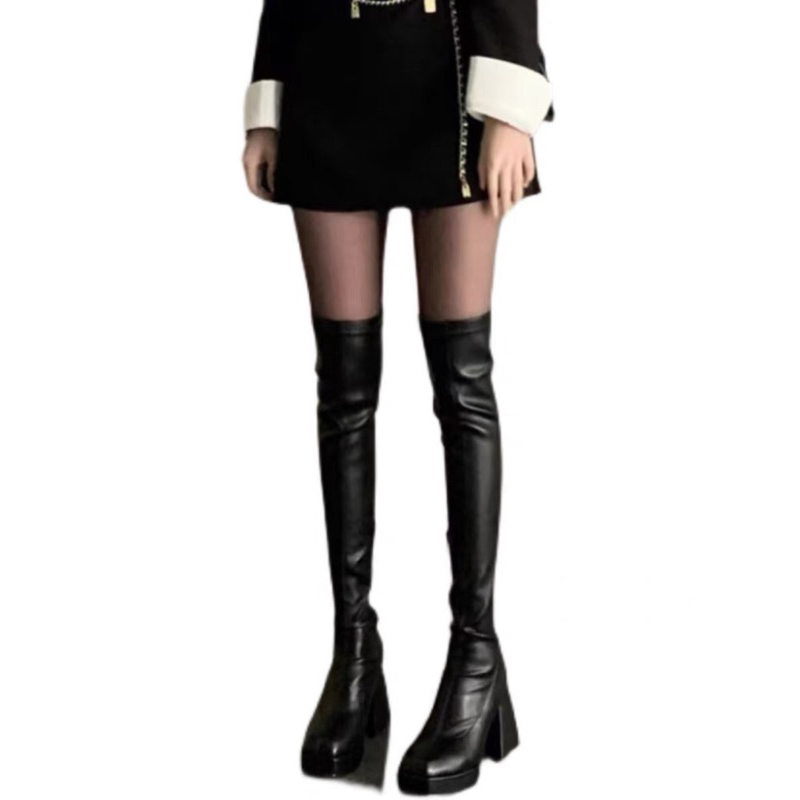 Bốt đùi nữ da mềm ôm chân gót vuông cao 9cm có khoá sườn