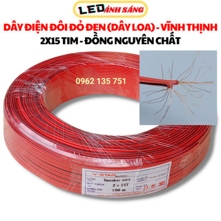 Cuộn 100m Dây điện đôi đỏ đen 2x15 tim , Lõi đồng 100% Chuyên dùng cho Dây Loa hàn mạch điện tử