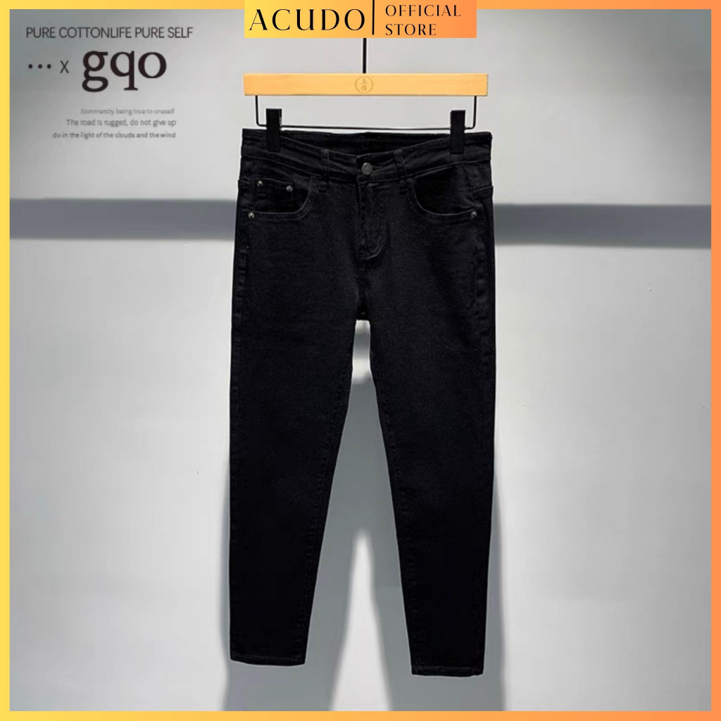 Quần jean nam rách màu xanh trơn chất liệu jean cao cấp, Quần bò nam co dãn 4 chiều form dáng skinny mẫu mới_ACUDO