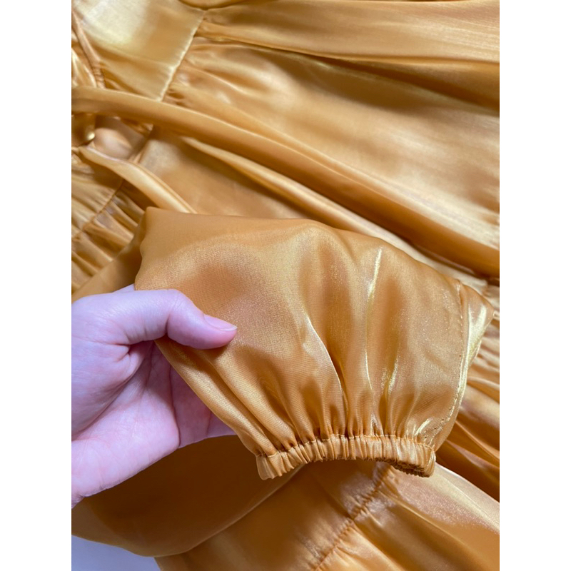Thanh lí váy organza vàng dáng dài new 100% freesize