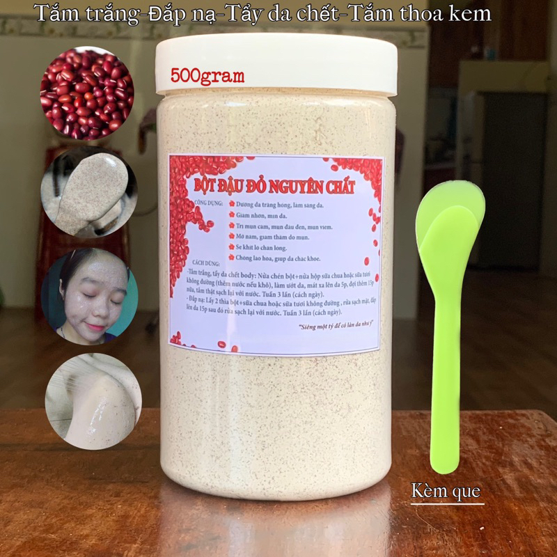 Bột đậu đỏ tắm trắng đắp nạ tẩy da chết nhả nắng mịn da [hộp 500gr kèm que]