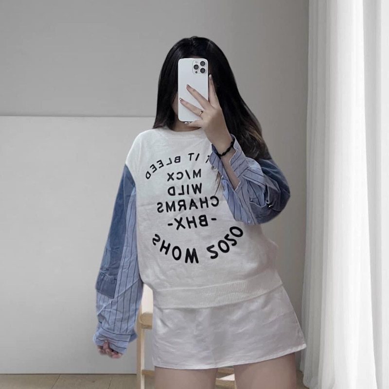 Áo trắng tay dài phối jean và sơ mi cá tính