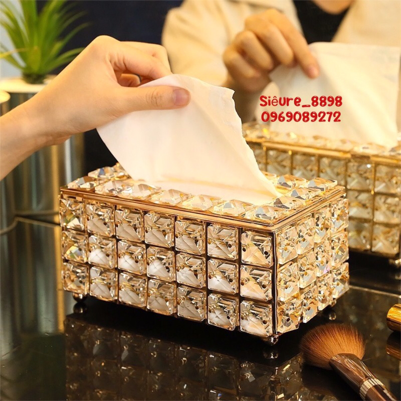 Hộp đựng giấy ăn hợp kim đính đá Siêure_8898