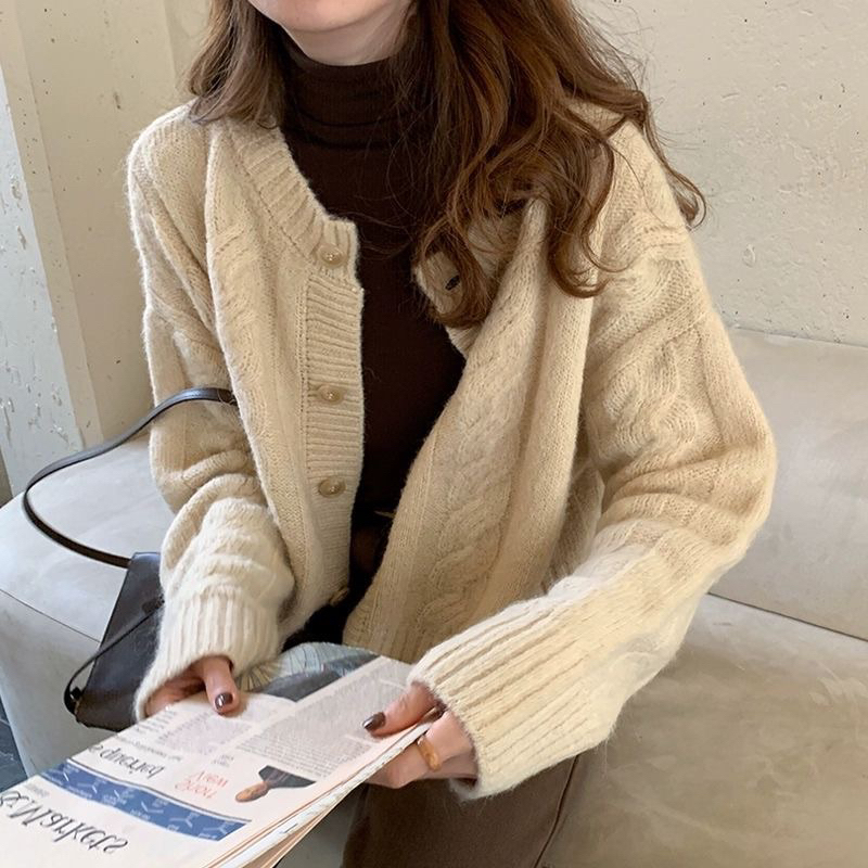 Áo cardigan len dày dáng lửng đơn giản