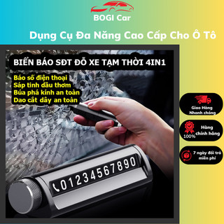 Thiết Bị An Toàn Ô tô Đa năng 4 in 1 - Biển báo số điện thoại | Búa phá kính khẩn cấp | Dao cắt dây an toàn | Sáp thơm
