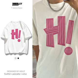 Áo Thun Nam Họa Tiết Chữ HI HeiLit Phông Tay Lỡ Chất Vải Cotton Co giãn Form Unisex