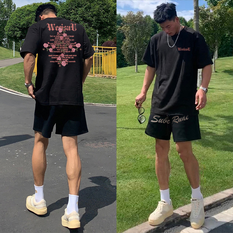 Áo Thun Nam Họa Tiết Cánh Hoa Chữ WISISAU HeiLit Phông Tay Lỡ Chất Vải Cotton Co giãn Form Unisex