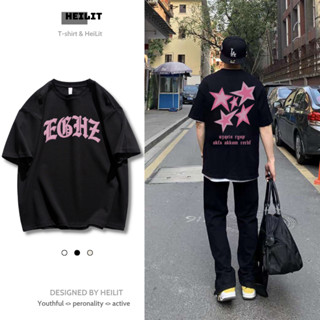 Áo Thun Nam Họa Tiết Ngôi Sao Màu Hồng EGHZ HeiLit Phông Tay Lỡ Chất Vải Cotton Co giãn Form Unisex