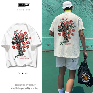 Áo Thun Nam Họa Tiết Hoa Cổ Điển HeiLit Phông Tay Lỡ Chất Vải Cotton Co giãn Form Unisex