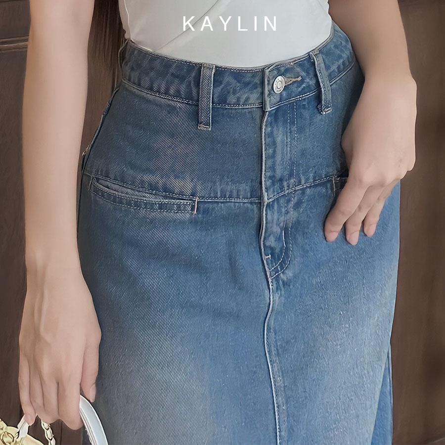 Chân váy jean dài phối túi phong cách KAYLIN - N2057