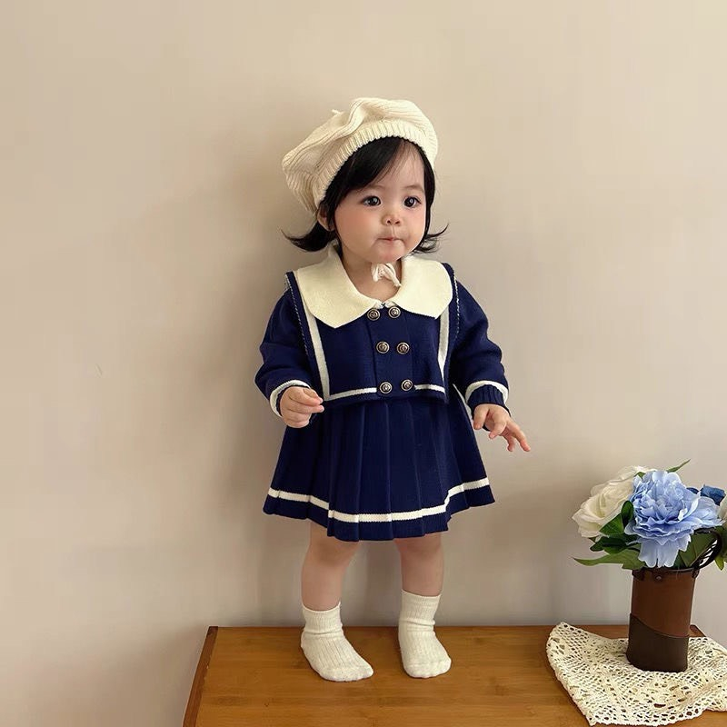 🌸 FREESHIP 25k🌸VÁY LEN GÂN 2 MÀU CỔ ĐỨC CHO BÉ GÁI