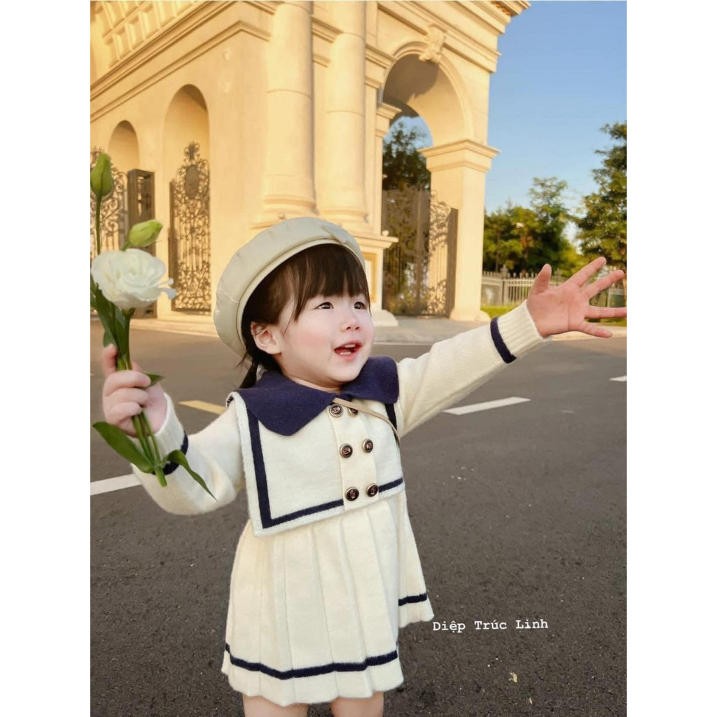 🌸 FREESHIP 25k🌸VÁY LEN GÂN 2 MÀU CỔ ĐỨC CHO BÉ GÁI