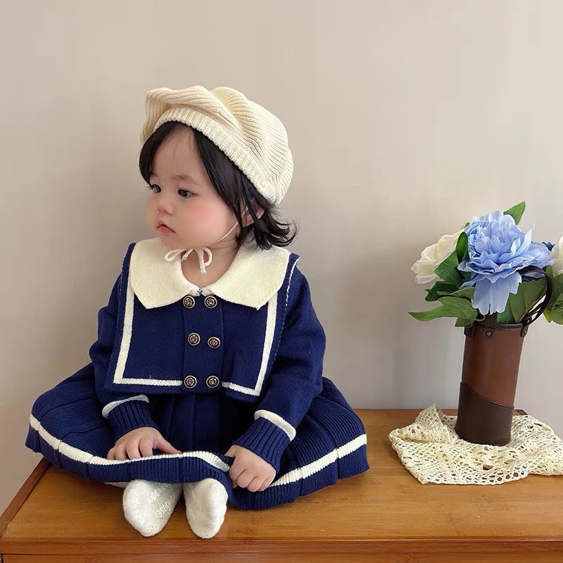 🌸 FREESHIP 25k🌸VÁY LEN GÂN 2 MÀU CỔ ĐỨC CHO BÉ GÁI