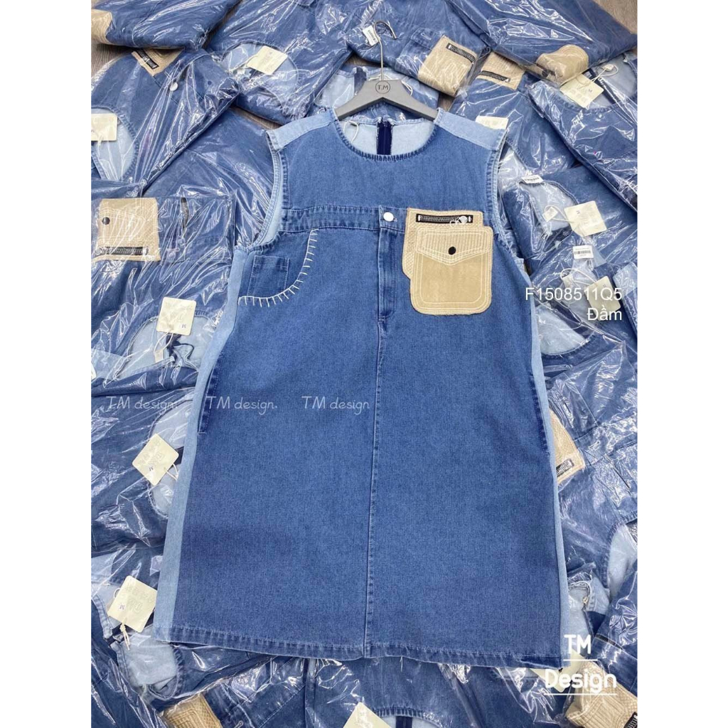 Đầm jean kiểu nút có túi cổ tim sát nách hàng đẹp!  | TOMBI SHOP
