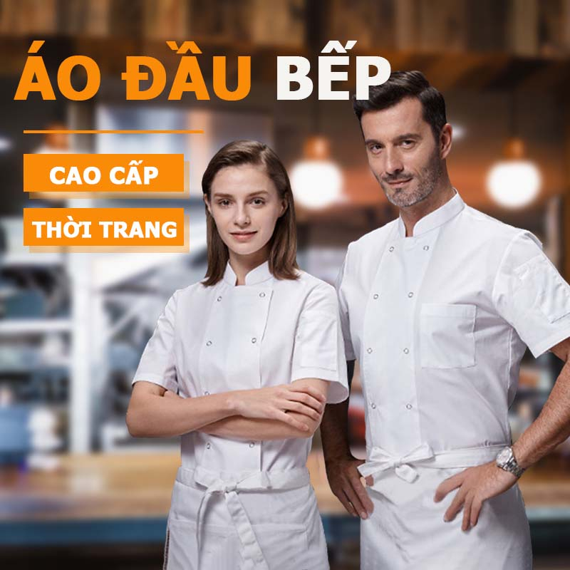 Áo bếp ngắn tay áo bếp trưởng mẫu đẹp dành cho Nam và Nữ vải kaki cotton thoáng mát