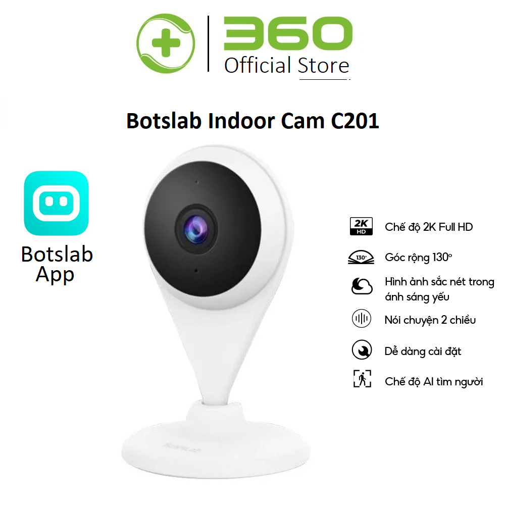 Camera quan sát Qihoo 360 C201 Độ phân giải 2K - 3Mp 25fps Góc nhìn 130 App Botslab