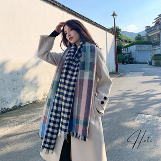 Khăn choàng cổ len unisex, khăn quàng cổ len dạ phong cách vintage họa tiết kẻ caro - ln008 - 009 - hotivn