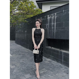 ĐẦM MIDI CỔ YẾM ĐÍNH NGỌC
