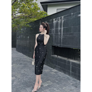 ĐẦM MIDI CỔ YẾM ĐÍNH NGỌC