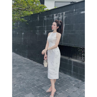 ĐẦM MIDI CỔ YẾM ĐÍNH NGỌC