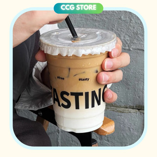 Lốc 50 ly nhựa pet in sẵn chữ tasting phi 98 500ml dày, đế bằng, ly dùng 1 lần, có kèm nắp