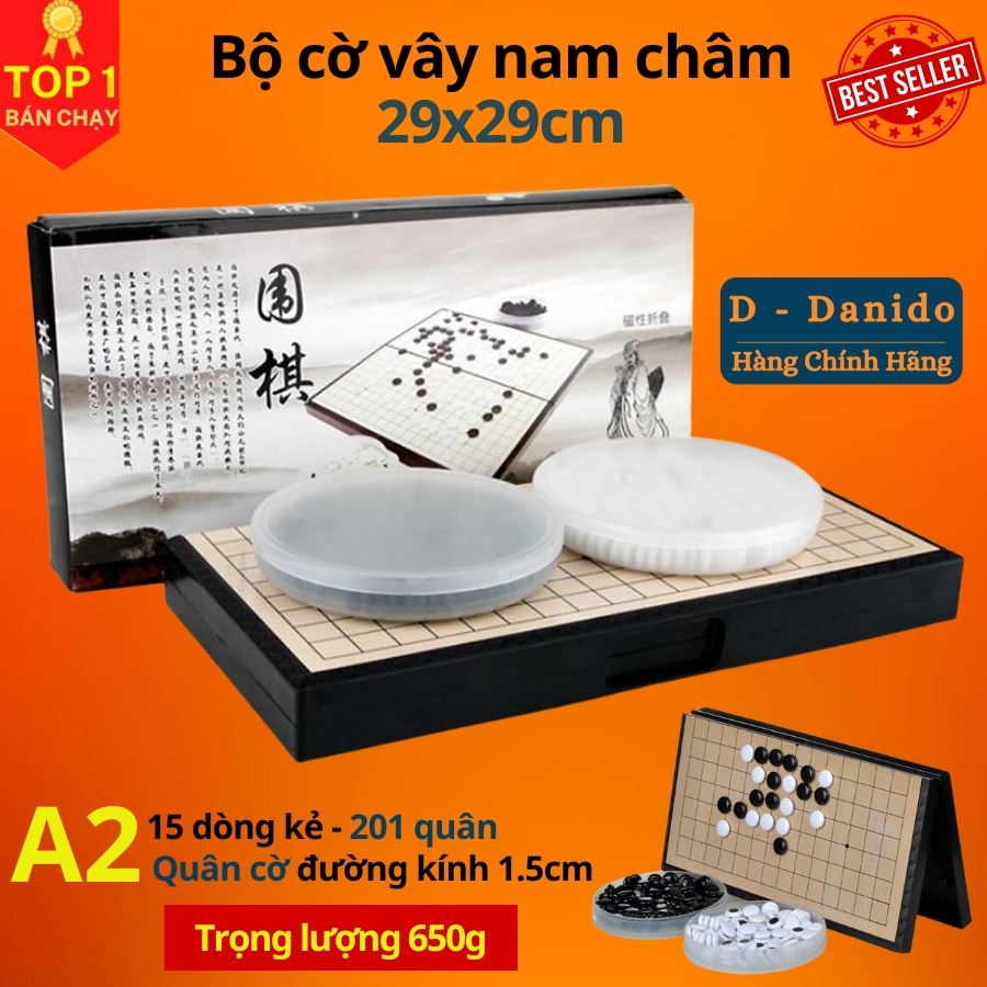 Cờ vây nam châm kích thước 28.5x28.5cm kiêm cờ caro cao cấp, có bàn là hộp đựng - Hàng chính hãng D Danido