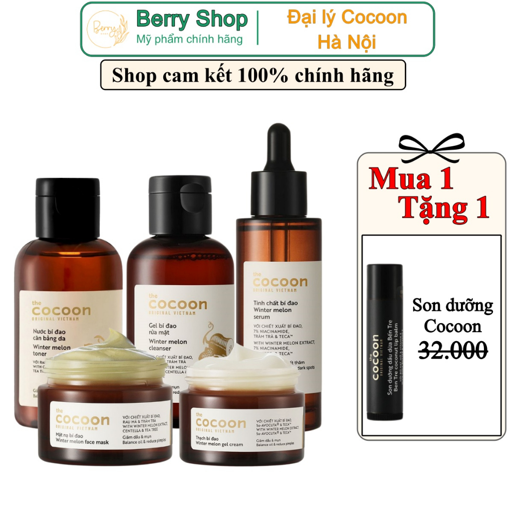 [ Mua 1 Tặng 1]  Bí đao Cocoon: Sữa rửa mặt & Toner & Mặt nạ & Tinh chất & Chấm mụn bí đao Cocoon