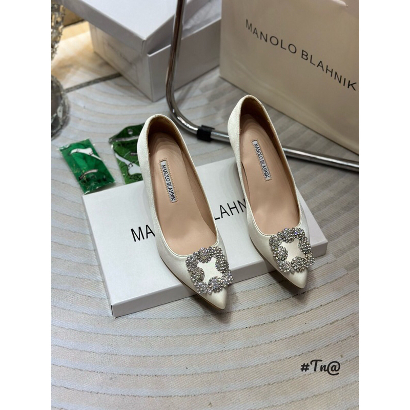 Giầy cao gót lụa bóng tag đá manolo fullbox