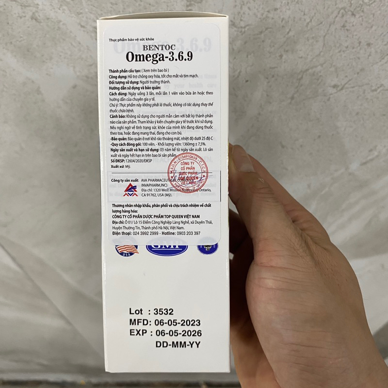 Viên uống sáng mắt Viên dầu cá Bentoc OMEGA 3 6 9 - nhập chính hãng Mỹ Hộp 100 viên tốt cho mắt và tim mạch
