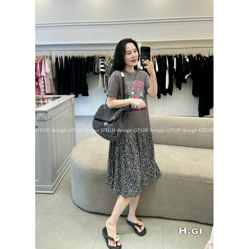 Váy xuông đuôi cá cottong chấm bi chân mềm tiểu thư