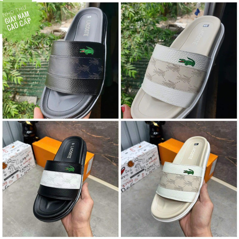 Dép Lacoste nam, Dép quai ngang nam đế cao 4cm , Mẫu mới 2023 Siêu đẹp ( đế cao su - quai da cao cấp )