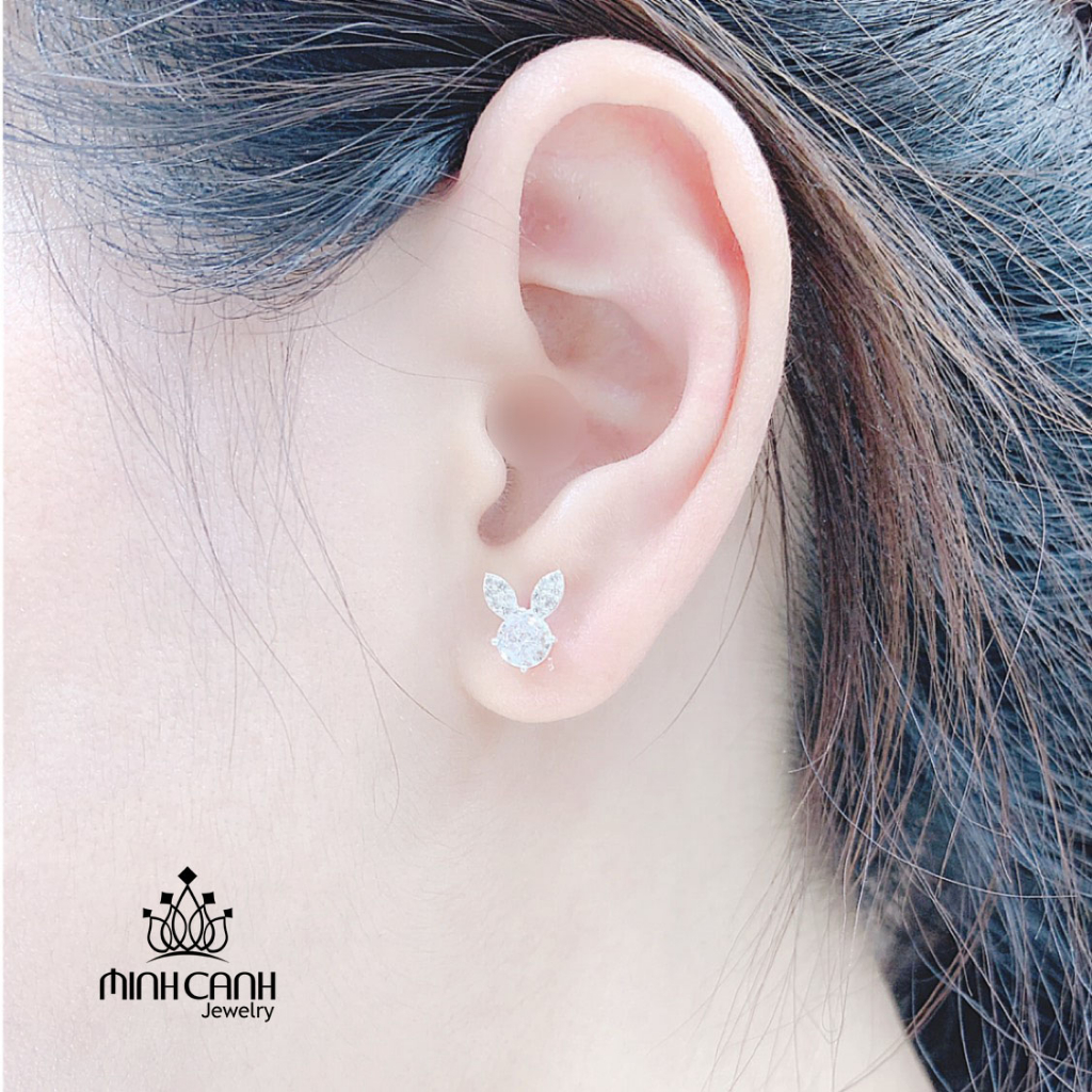 Bông Tai Thỏ Đá Bạc Ta -  Minh Canh Jewelry