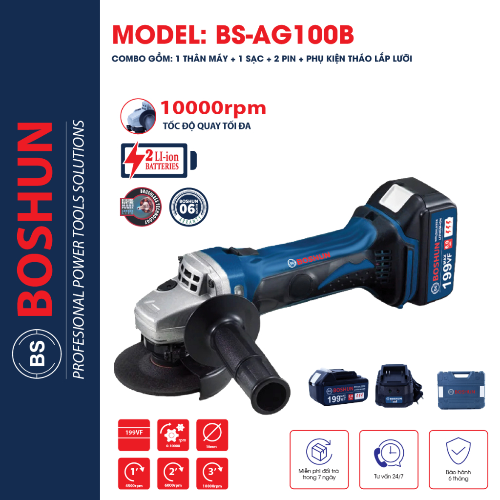 Máy Mài Pin Boshun Bs-AG100B Không Chổi Than - Máy Cắt Pin Motor Ruột Đồng 100% - Bảo Hành 6 Tháng