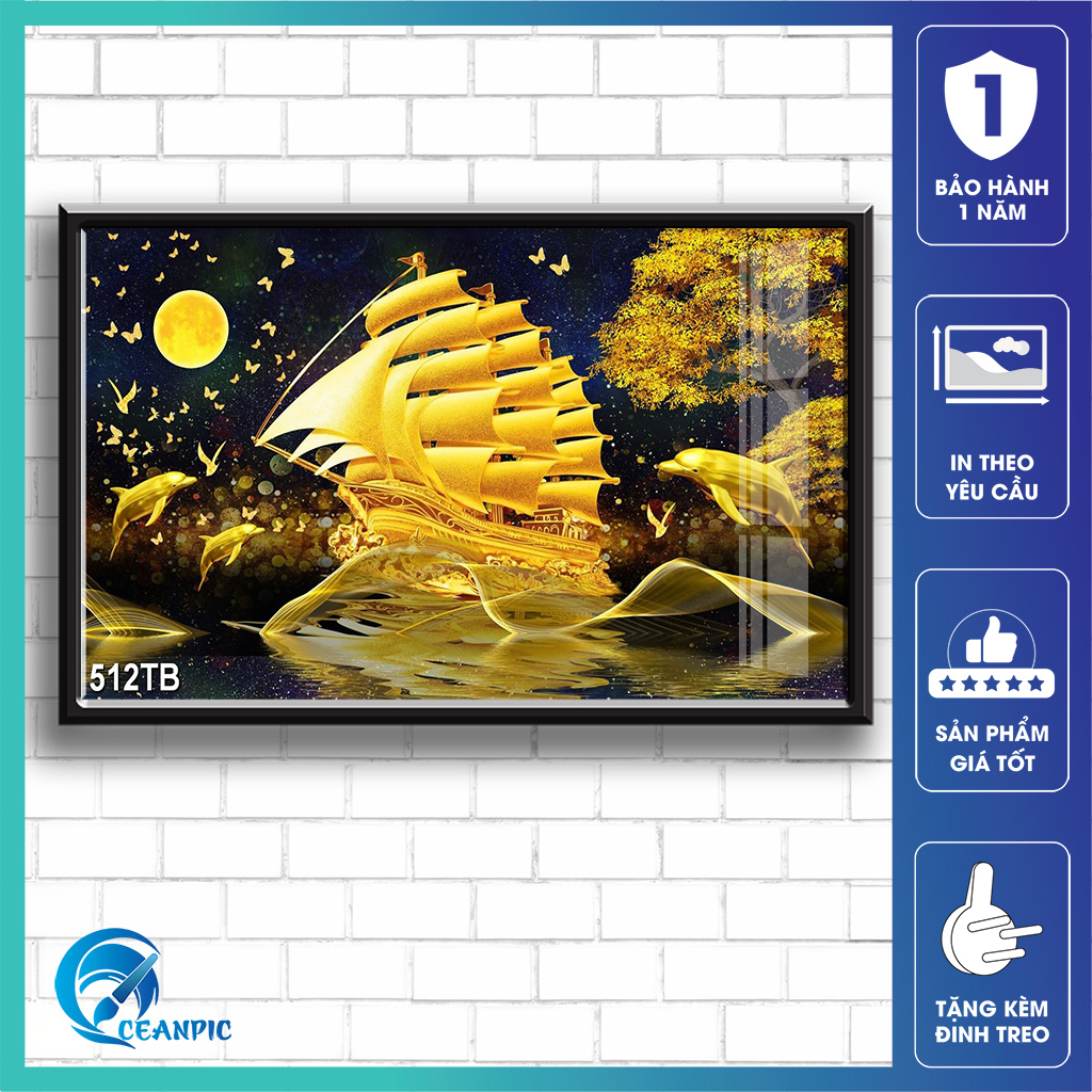 Tranh Thuận Buồm Xuôi Gió Treo Tường CEANPIC Tráng Gương Dùng Decor Phòng Khách, Phòng Ngủ, Văn Phòng, Phong Thủy